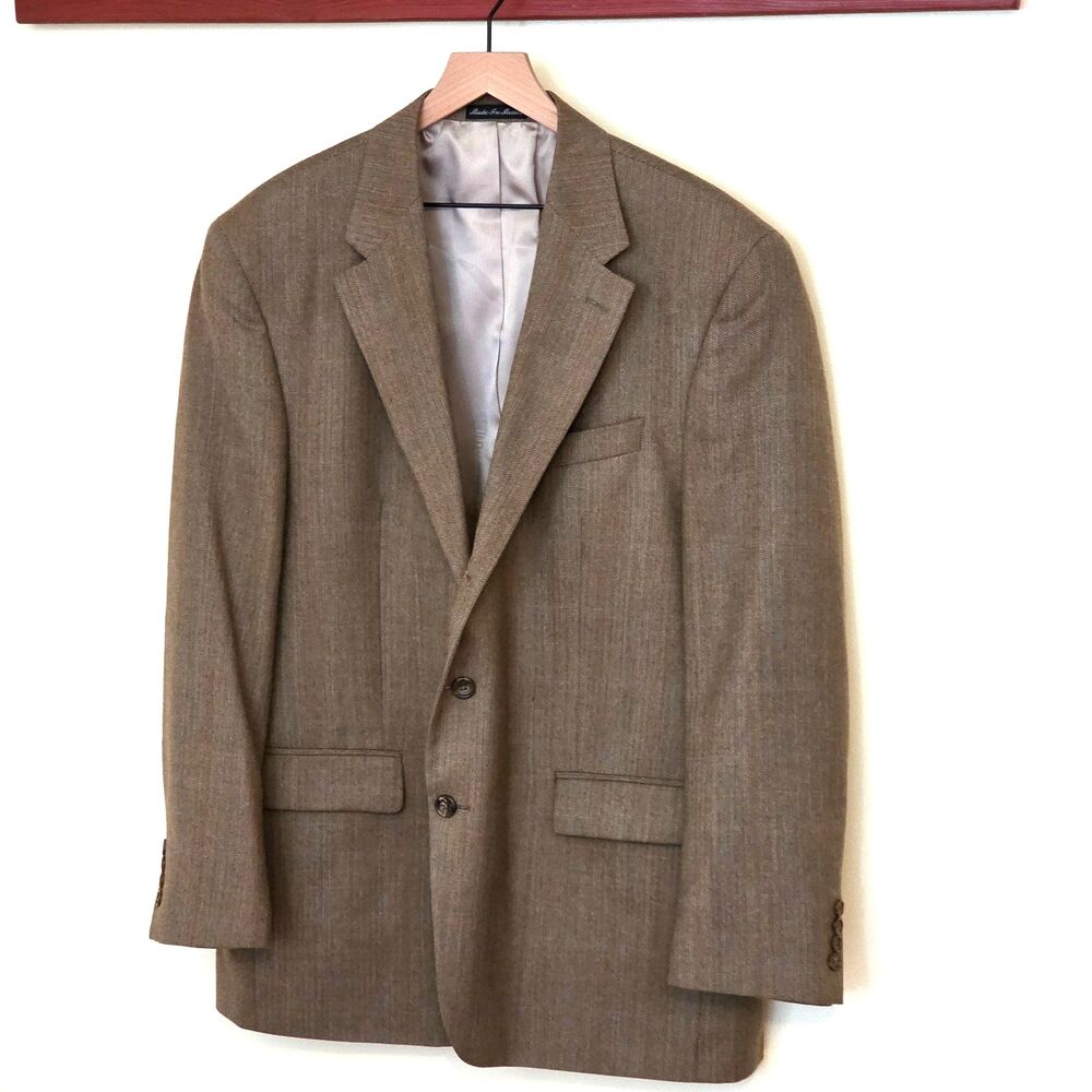 Vintage Lauren Ralph Lauren Blazer 100% Wool Herringbone Sport Coat Brown 46R